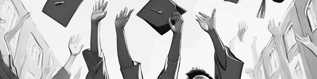 graduation caps thrown in the air